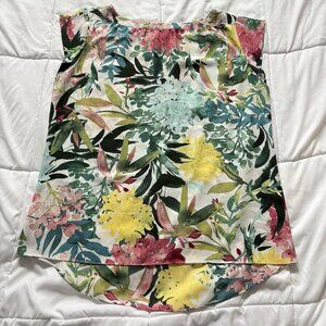 Reitmans Womens Size Large Short Sleeve Blouse Floral The Relaxed High Neck
